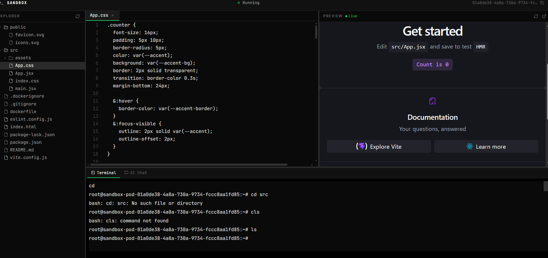 FrontendForge code editor and live preview