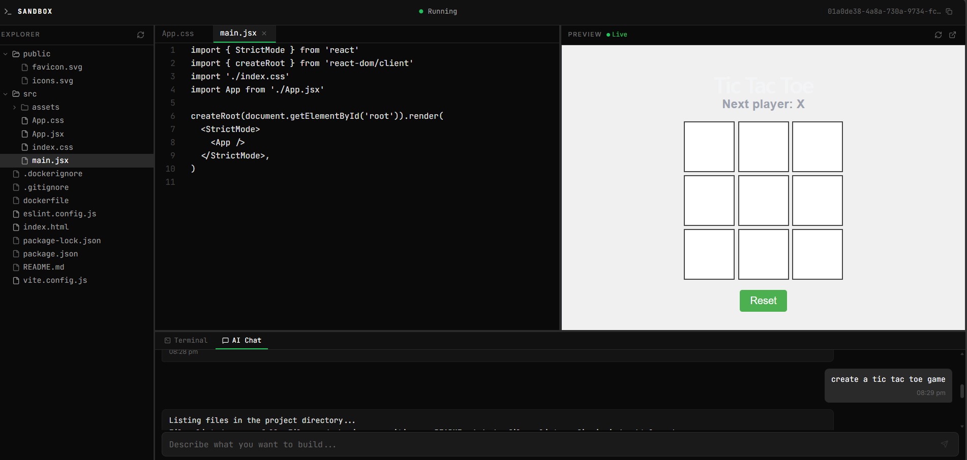 FrontendForge terminal and workspace