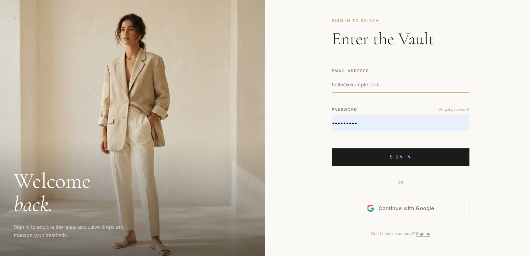 Snitch login page
